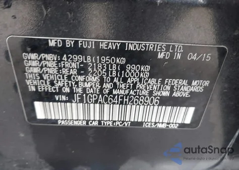 2015 Subaru Impreza 2.0I Premium from USA, damaged, VIN JF1GPAC64FH268906